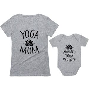 Gray Yoga Mom and Baby Tee Set